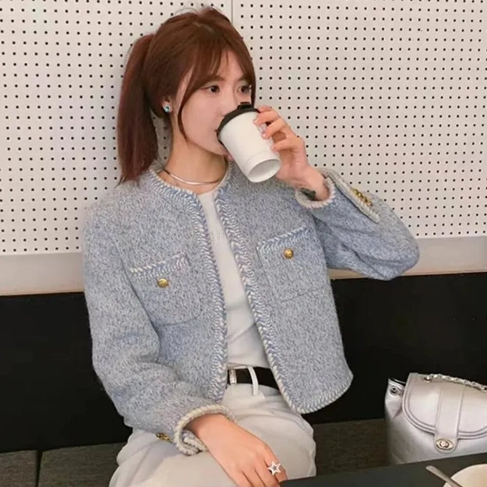 Celine Blue Tweed Wool Blend Jacket